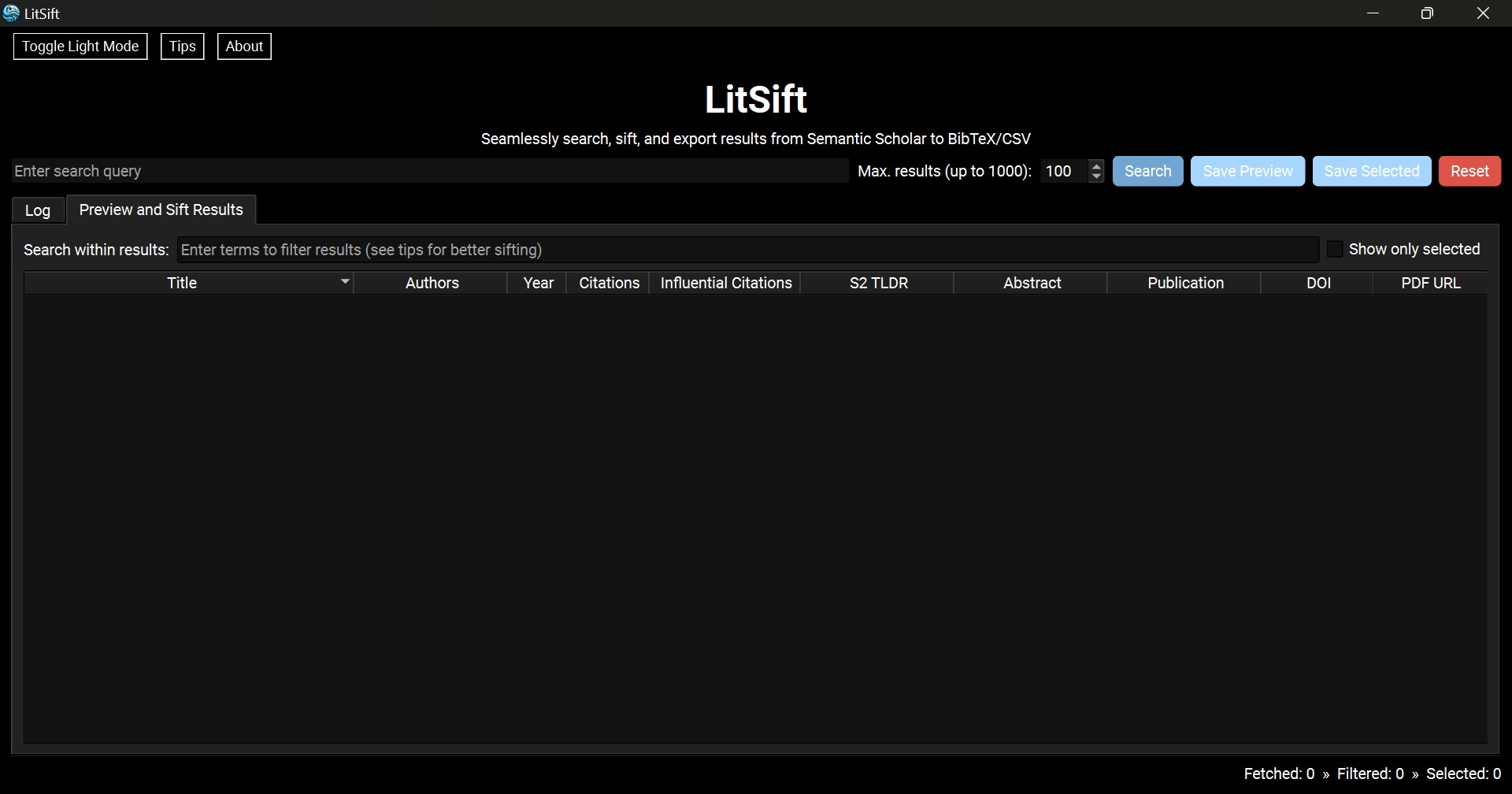 LitSift Main Interface